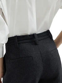 Virgin Wool Flannel Straight Cropped Trousers