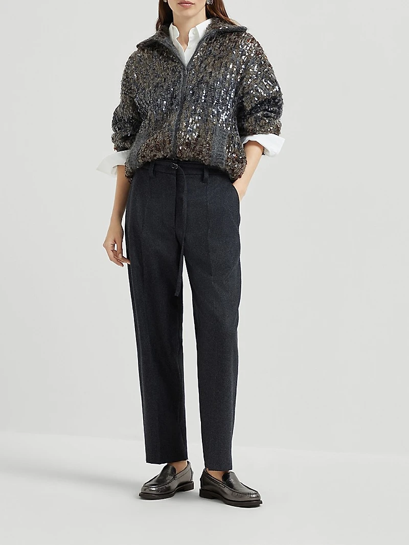 Virgin Wool Flannel Straight Cropped Trousers
