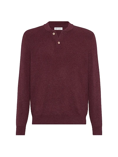Cashmere English Rib Sweater with Henley Collar