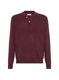 Cashmere English Rib Sweater with Henley Collar