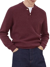 Cashmere English Rib Sweater with Henley Collar