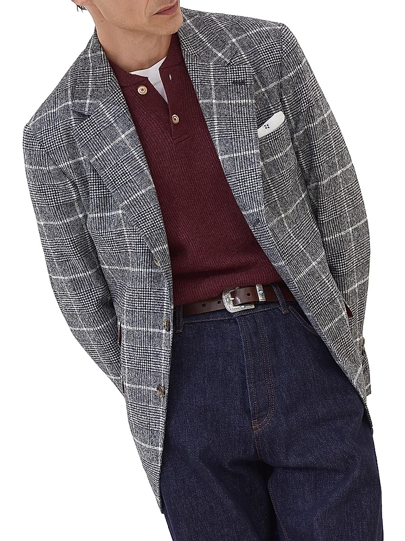 Cashmere English Rib Sweater with Henley Collar