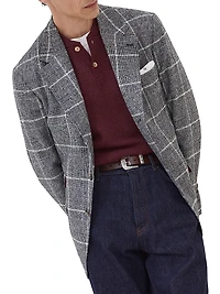 Cashmere English Rib Sweater with Henley Collar