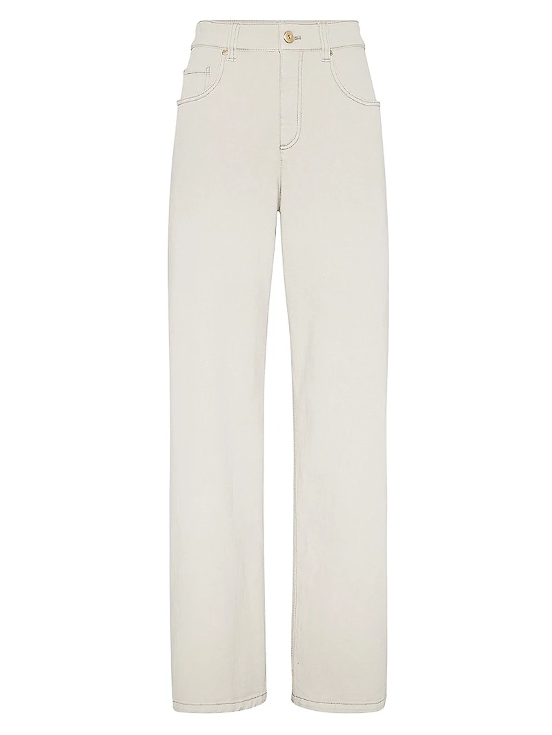Stretch Dyed Denim Loose Barrel Trousers