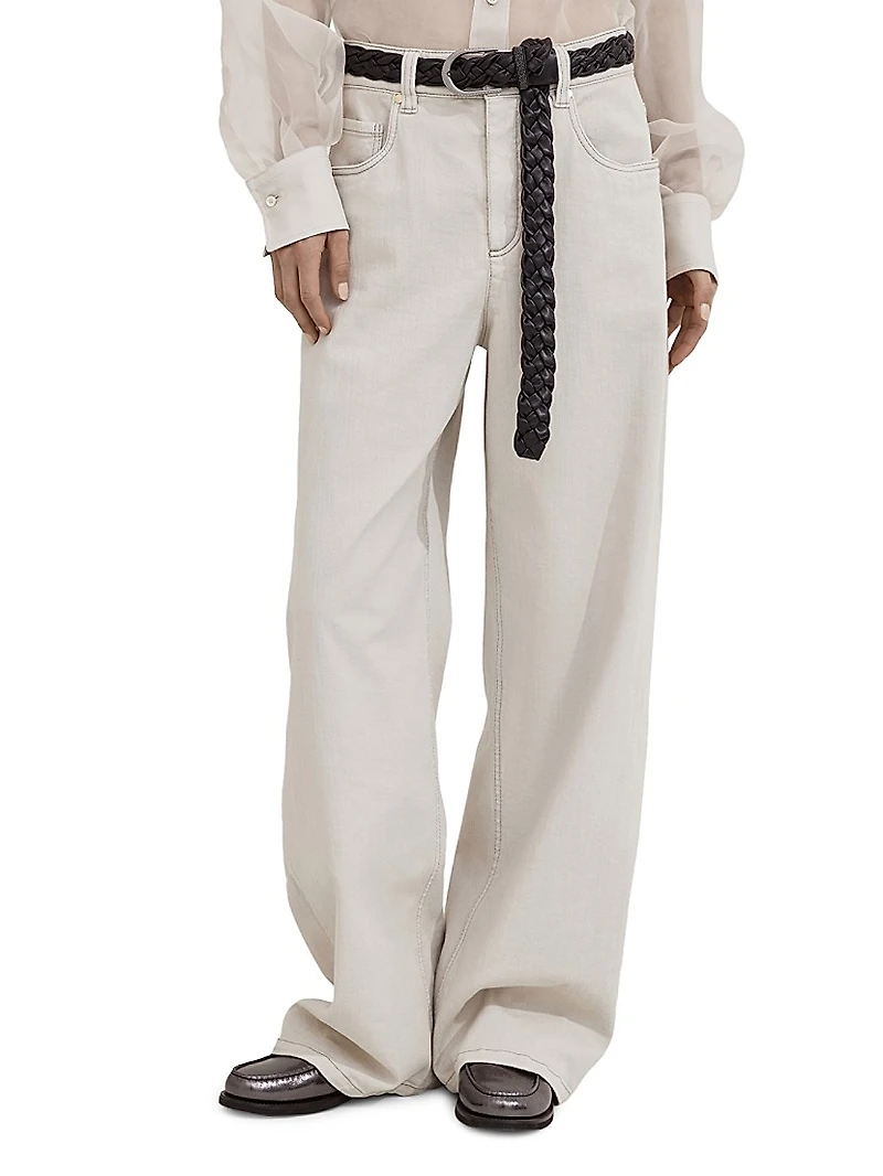 Stretch Dyed Denim Loose Barrel Trousers