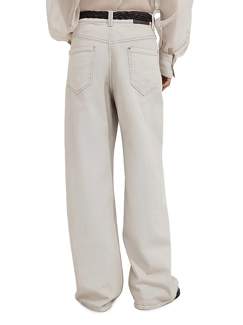 Stretch Dyed Denim Loose Barrel Trousers