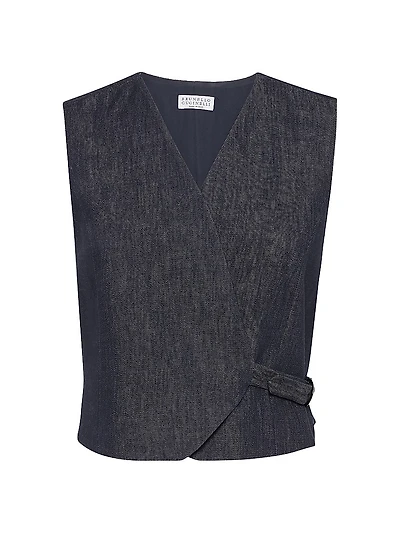 Cotton Denim Effect Twill Vest