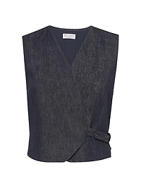 Cotton Denim Effect Twill Vest