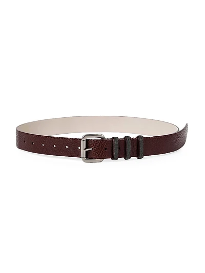 Glossy Hammered Calfskin Belt with Shiny Loops