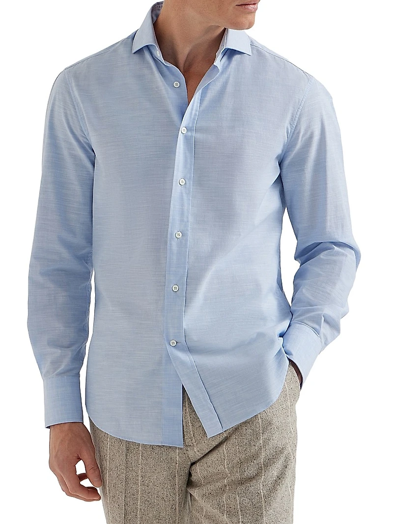 Lightweight Oxford Slim Fit Shirt with Spread Collar