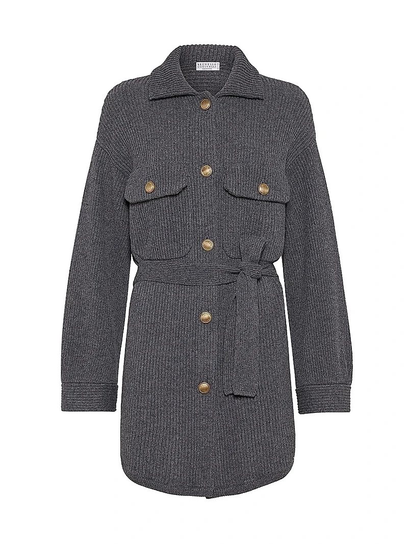 Virgin Wool, Cashmere and Silk English Rib Belted Cardigan