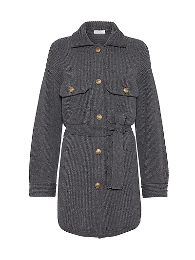 Virgin Wool, Cashmere and Silk English Rib Belted Cardigan