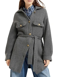 Virgin Wool, Cashmere and Silk English Rib Belted Cardigan