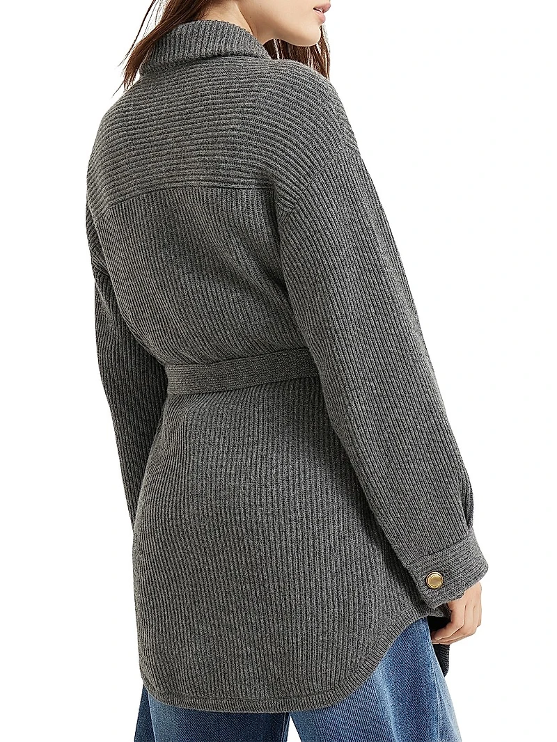 Virgin Wool, Cashmere and Silk English Rib Belted Cardigan