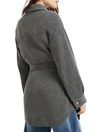 Virgin Wool, Cashmere and Silk English Rib Belted Cardigan