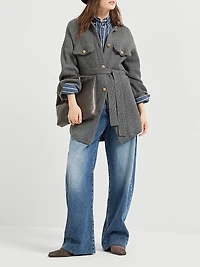 Virgin Wool, Cashmere and Silk English Rib Belted Cardigan