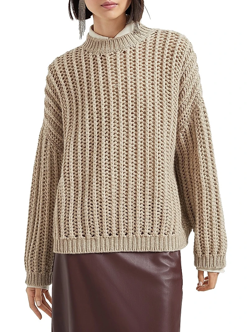 Openwork Rib Sweater Cashmere Feather Yarn