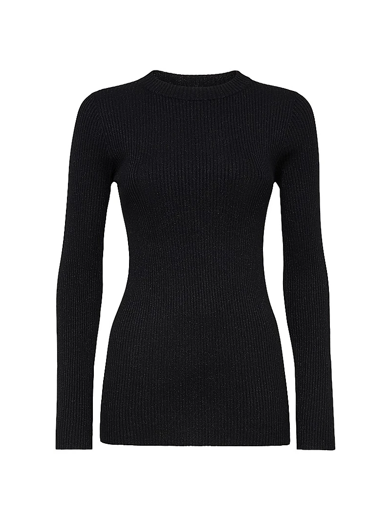 Sparkling Cashmere and Silk Rib Knit Lightweight Sweater