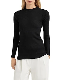 Sparkling Cashmere and Silk Rib Knit Lightweight Sweater