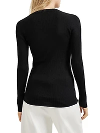Sparkling Cashmere and Silk Rib Knit Lightweight Sweater