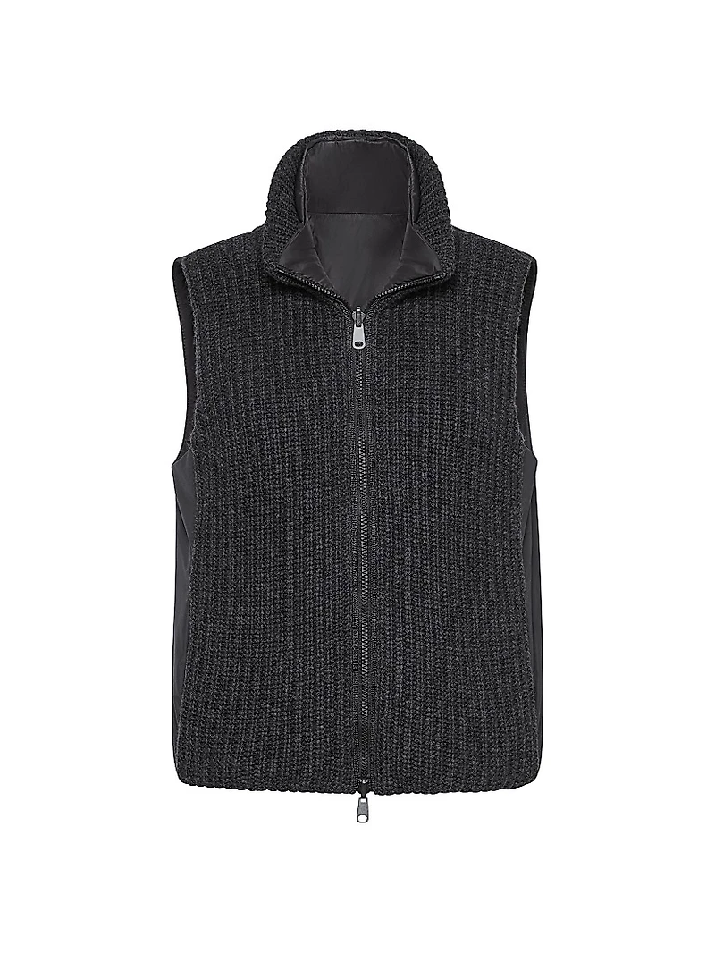 Cashmere Feather Yarn Reversible Knit Down Vest