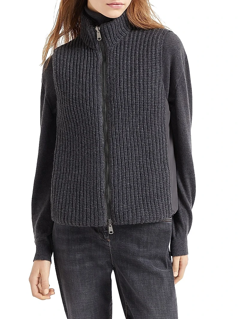 Cashmere Feather Yarn Reversible Knit Down Vest