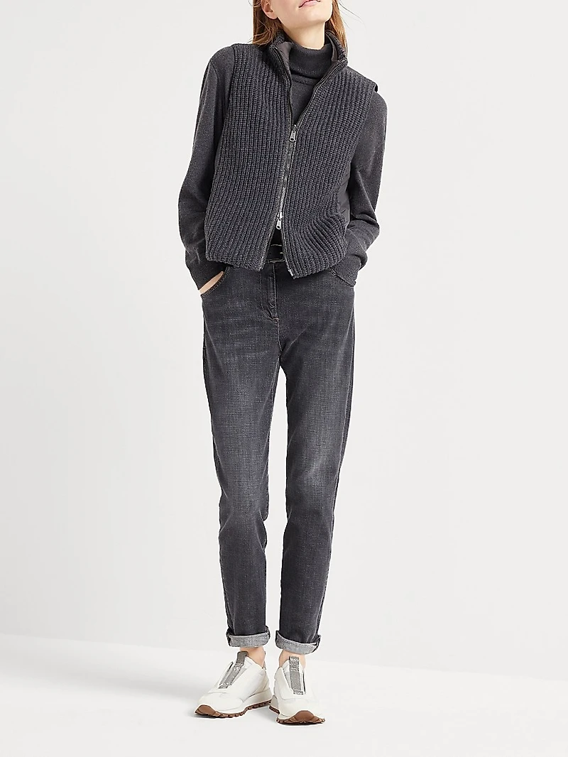 Cashmere Feather Yarn Reversible Knit Down Vest