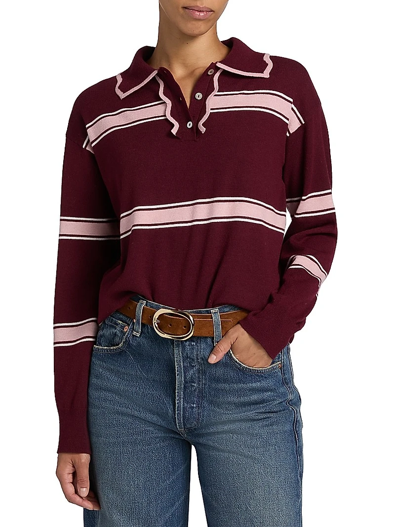 Striped Knit Polo Sweater