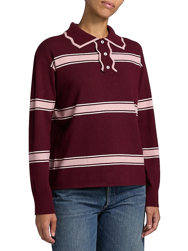 Striped Knit Polo Sweater