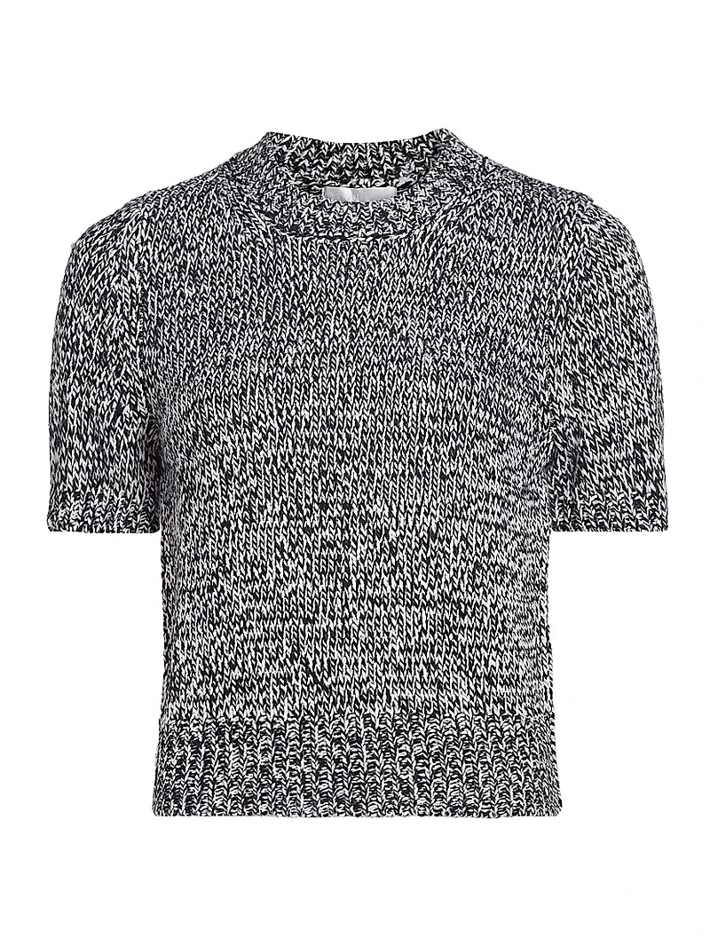 Marled Knit Short-Sleeve Sweater