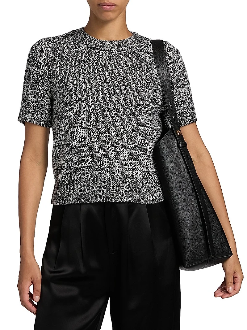 Marled Knit Short-Sleeve Sweater