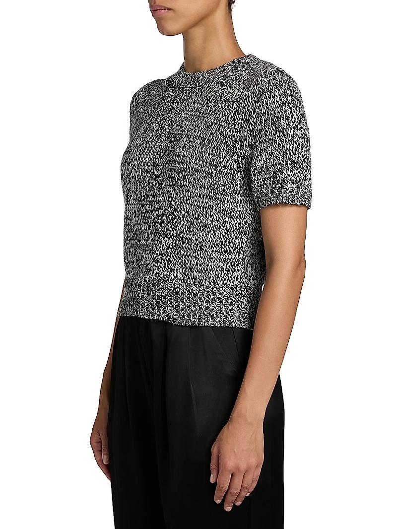Marled Knit Short-Sleeve Sweater