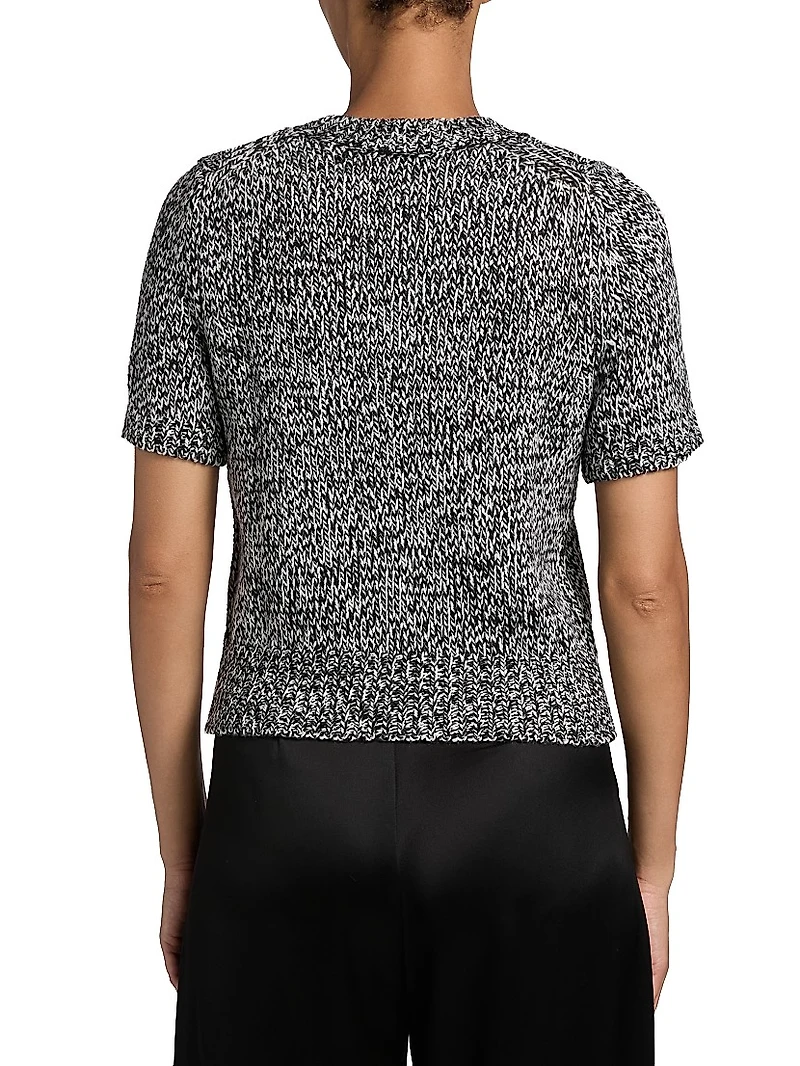 Marled Knit Short-Sleeve Sweater