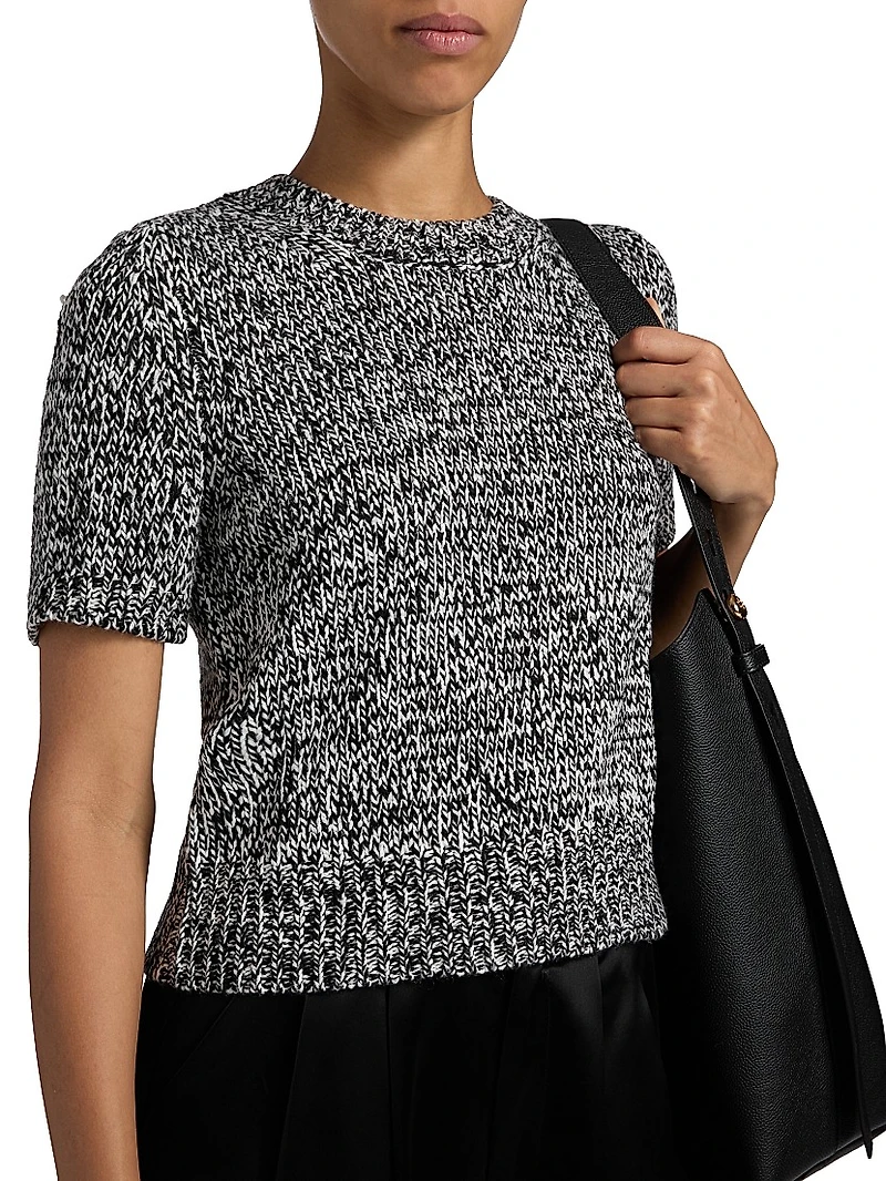 Marled Knit Short-Sleeve Sweater