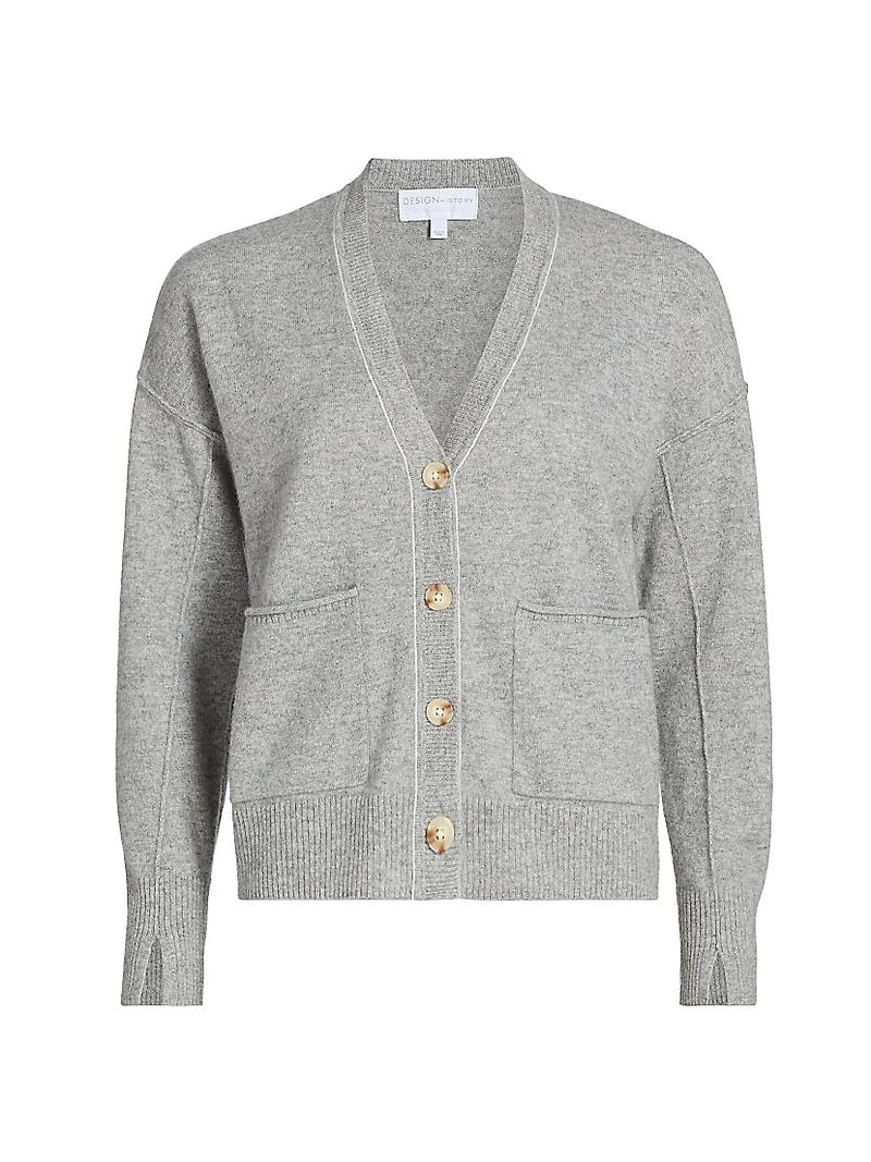 Contrast Cashmere Button-Front Cardigan