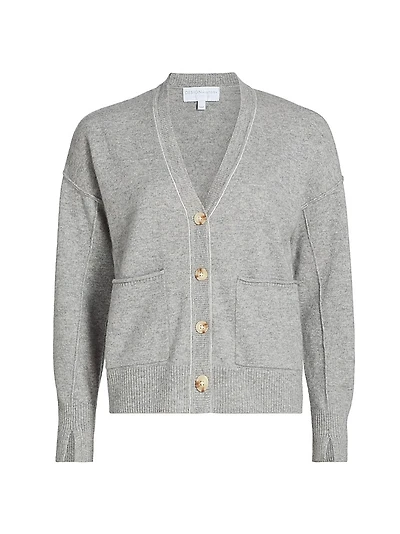 Contrast Cashmere Button-Front Cardigan
