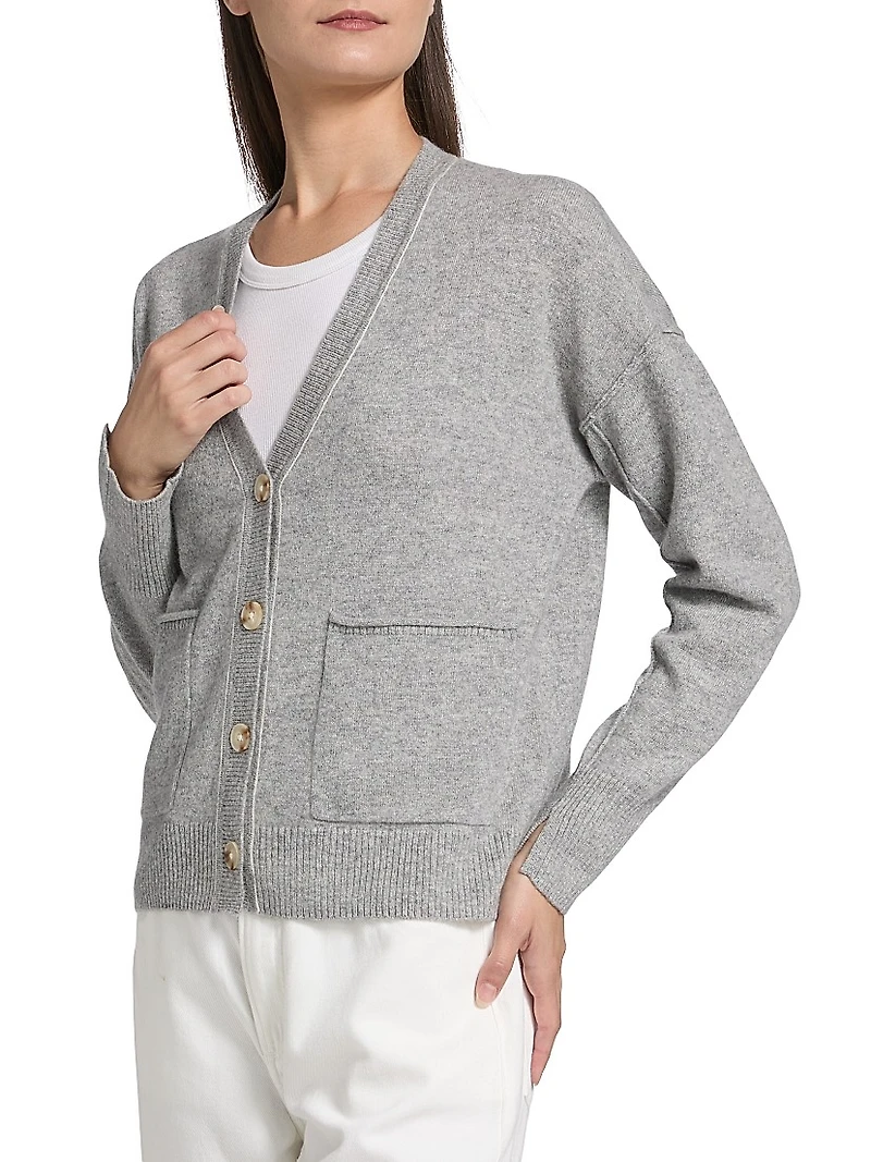 Contrast Cashmere Button-Front Cardigan