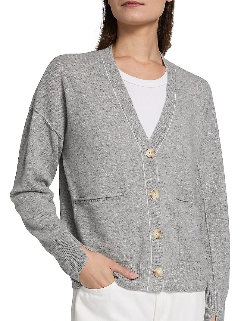 Contrast Cashmere Button-Front Cardigan