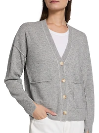 Contrast Cashmere Button-Front Cardigan