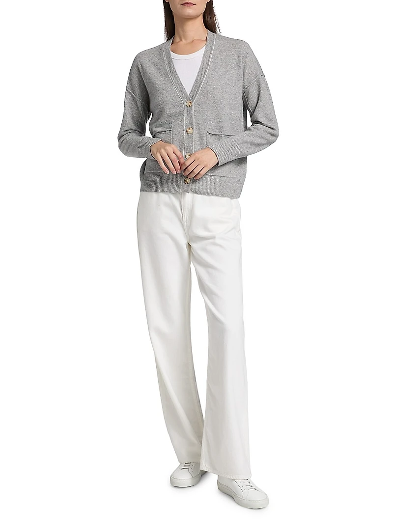 Contrast Cashmere Button-Front Cardigan