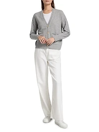 Contrast Cashmere Button-Front Cardigan
