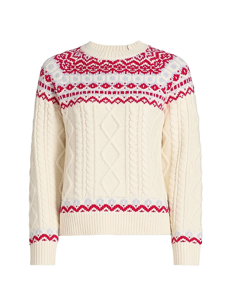 Fair Isle-Style Cable-Knit Crewneck Sweater