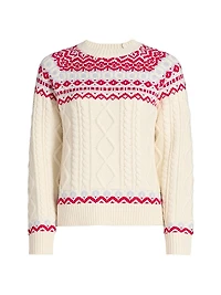 Fair Isle-Style Cable-Knit Crewneck Sweater