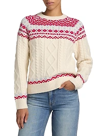 Fair Isle-Style Cable-Knit Crewneck Sweater