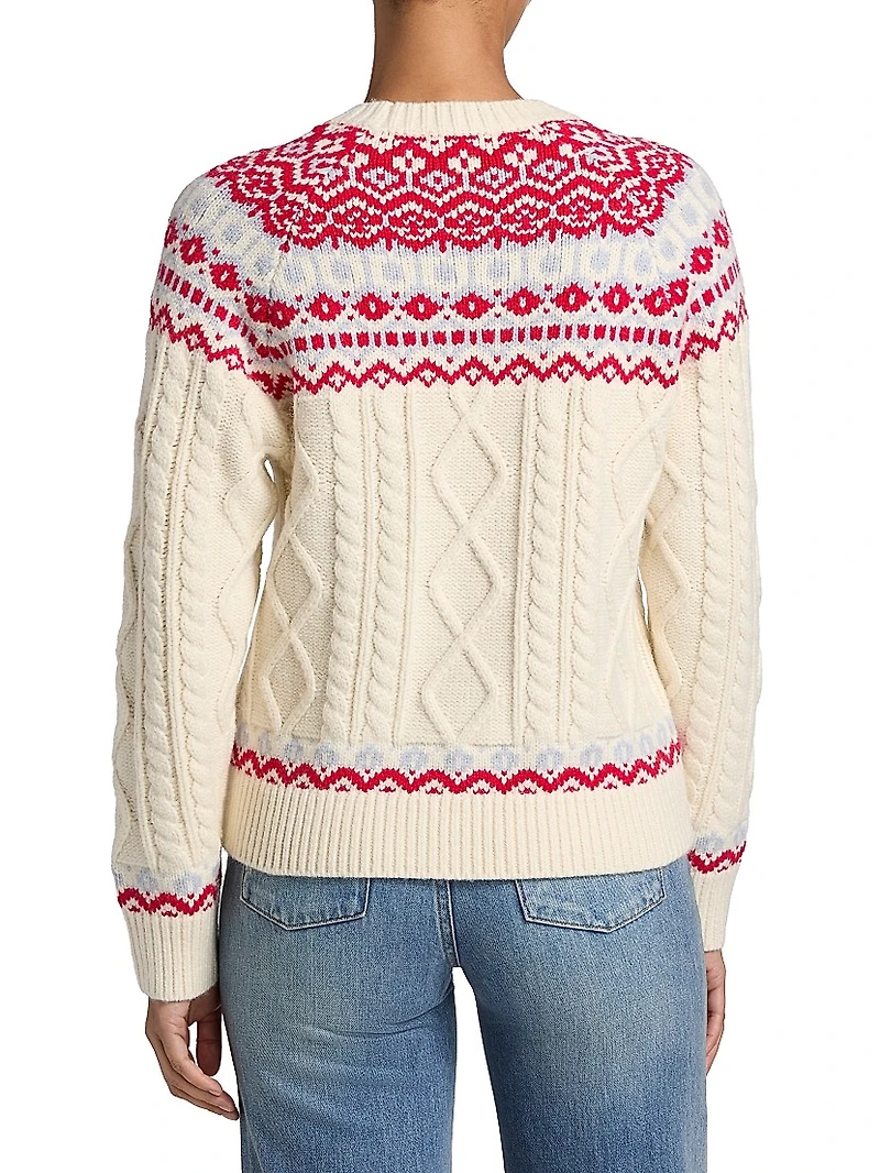 Fair Isle-Style Cable-Knit Crewneck Sweater