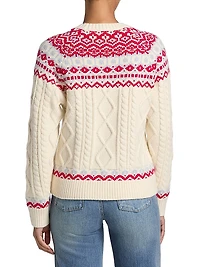 Fair Isle-Style Cable-Knit Crewneck Sweater
