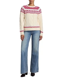 Fair Isle-Style Cable-Knit Crewneck Sweater