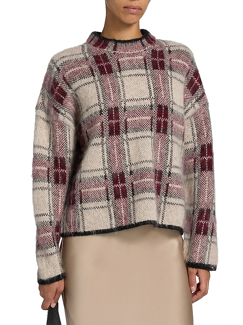 Plaid Boxy Long-Sleeve Sweater