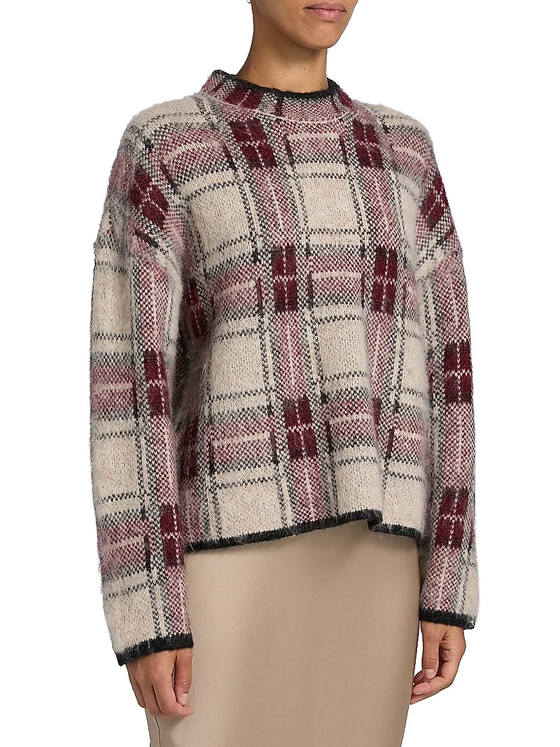Plaid Boxy Long-Sleeve Sweater