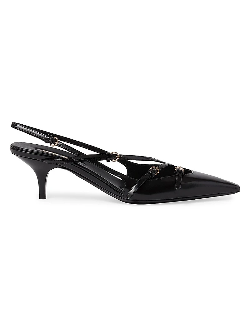 Brushed Leather Slingback Pumps with Buckles